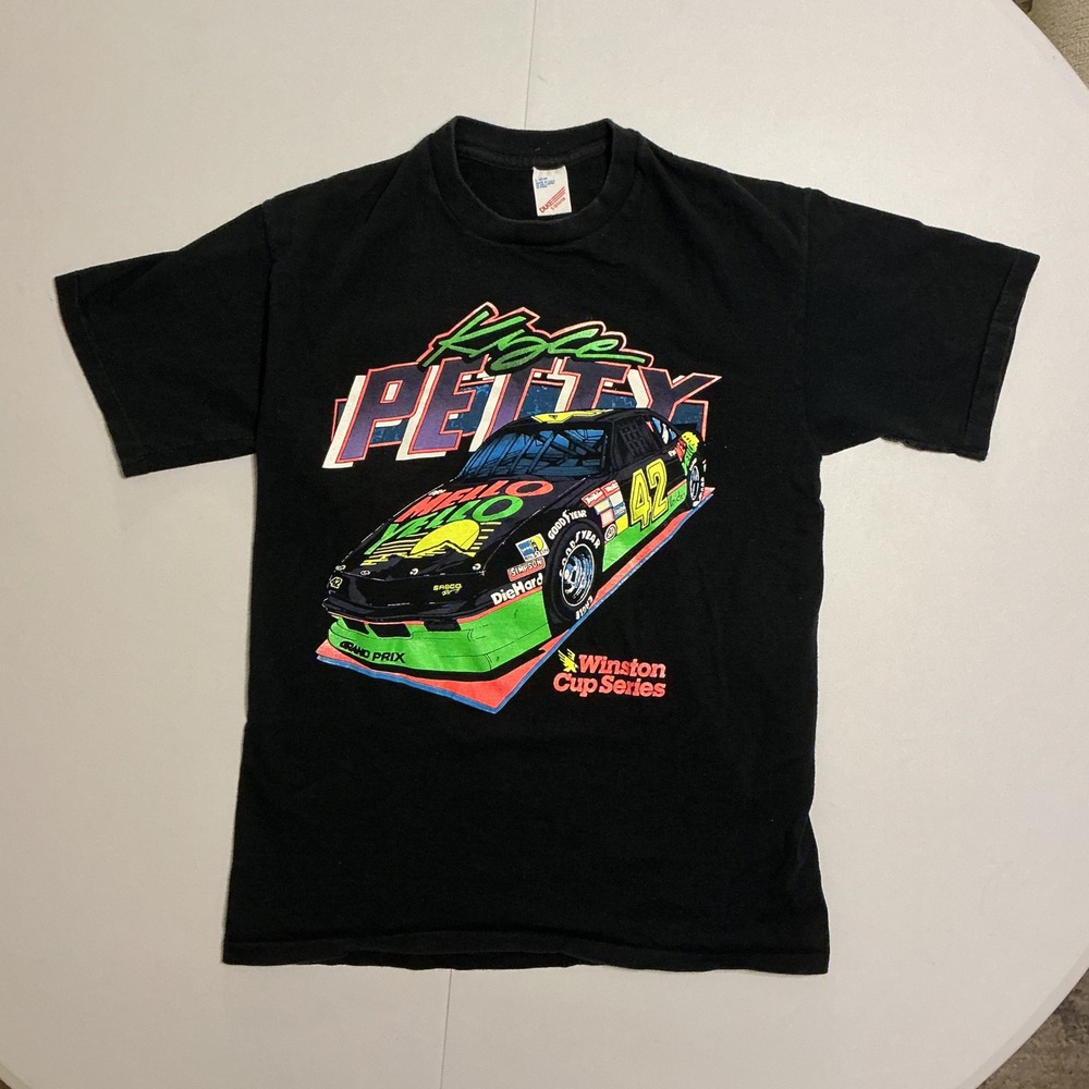 VTG USA Made Single Stitch Kyle Petty NASCAR Racing T Shirt Mens L Mello Yello‎